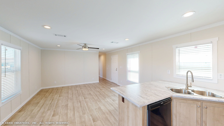 Overlook 16763B | 3 bedroom, 2 bathroom, 1140 sqft home. Built by Cavco - Lancaster in Lancaster, TX.