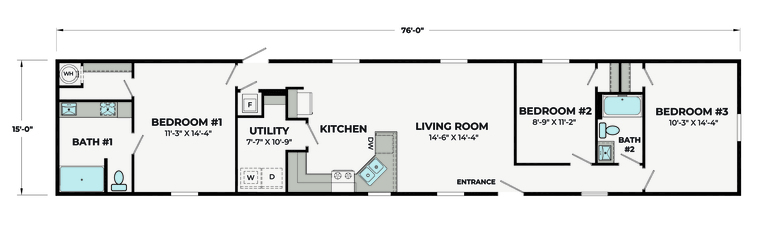 Overlook 16763B | 3 bedroom, 2 bathroom, 1140 sqft home. Built by Cavco - Lancaster in Lancaster, TX.