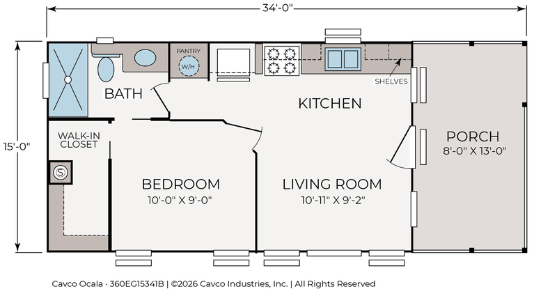 Eagle 15341B | 1 bedroom, 1 bathroom, 394 sqft home | Built by Chariot Eagle in Ocala, FL.