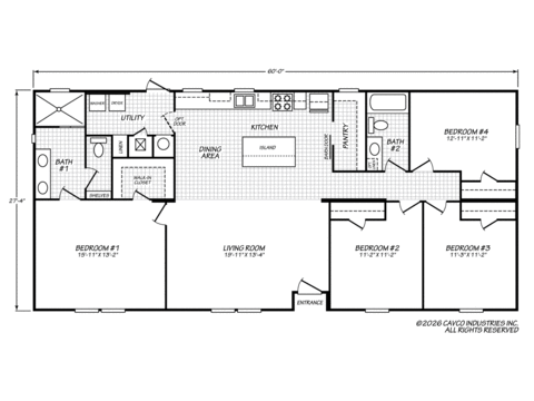 Homeland 28604H | 4 bedroom, 2 bathroom, 1560 sqft home | Built by Cavco - Fort Worth in Fort Worth, TX.