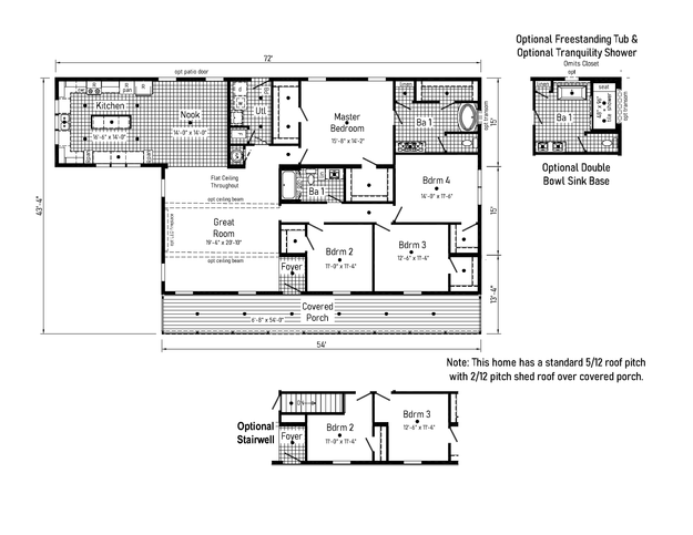 4 Bed Modular Home (Triple-wide) for Sale - Rosewood 44724A