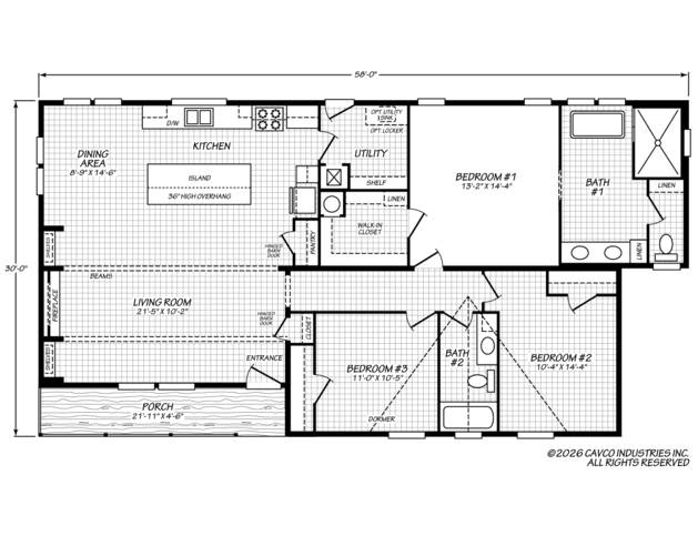 Pegasus 32583H | 3 bedroom, 2 bathroom, 1540 sqft home | Built by Cavco - Rocky Mount in Rocky Mount, VA.