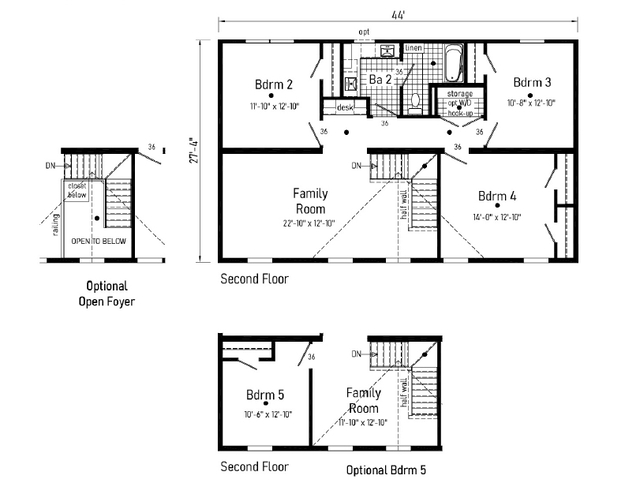 Manorwood Classic 28444AM second floor | 4 bedroom, 2.5 bathroom, 2624 sqft home. Built by Cavco - Manorwood.