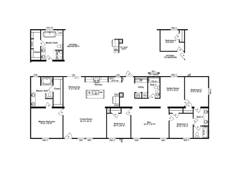 Black line drawing for Edge 28764A. Built by Cavco - Moultrie in Moultrie, GA. 