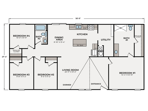 Opal Ridge 28564A | 4 bedroom, 2 bathroom, 1568 sqft home. Built by Cavco - Presidio in Presidio, TX.