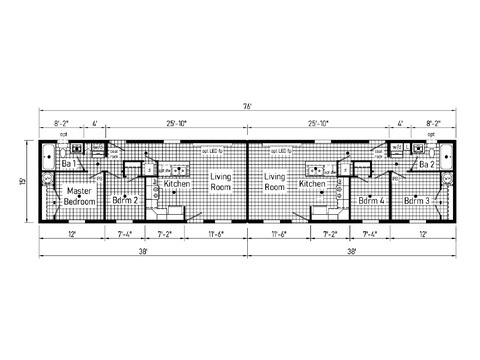 Jasper Duplex 16764A | 4 bedroom, 2 bathroom, 1140 sqft home. Built by Cavco - Clarion in Shippenville, PA.
