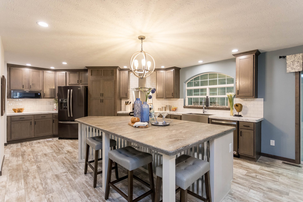 Great island kitchen in the beautiful Fairmont model 92610KS modular home,