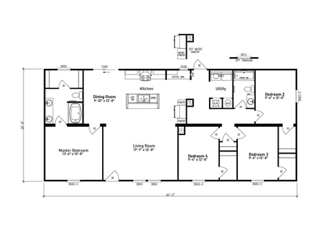 Black line drawing of Edge 28604A. Built by Cavco - Moultrie in Moultrie, GA.