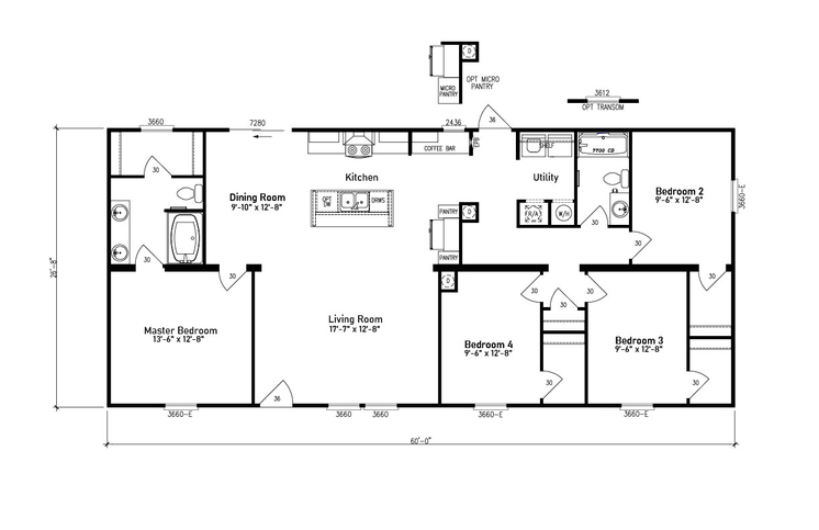 Black line drawing of Edge 28604A. Built by Cavco - Moultrie in Moultrie, GA.