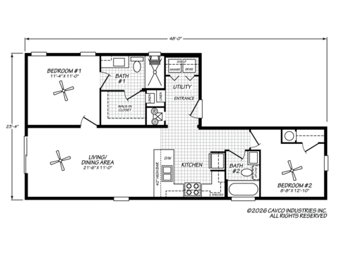 Reed 24482C | 2 bedroom, 2 bathroom, 887 sqft home. Built by Cavco - Plant City in Plant City, FL.