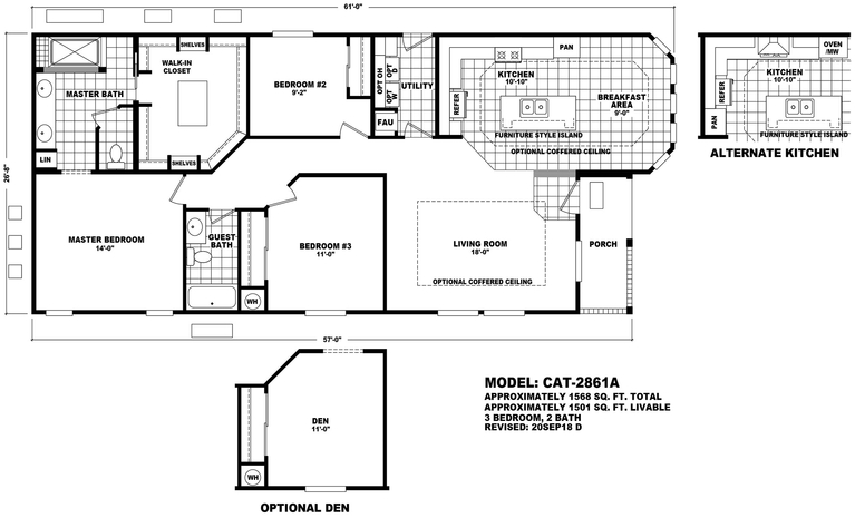 Catalina 28613A | 3 bedroom, 2 bathroom, 1568 sqft home. Built by Cavco - Phoenix in Phoenix, AZ