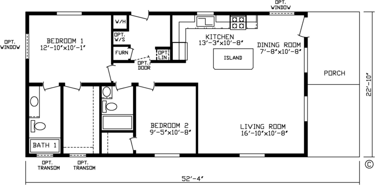 The Timberlake with Porch 24522A | 2 bedroom, 2 bathroom, 1012 sqft home | Built by Cavco - Montevideo in Montevideo, MN.