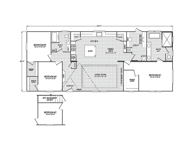 Black line drawing for Pegasus 28643S. Built by Fleetwood Homes Rocky Mount.