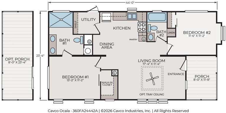 The Chariot 24442A | 2 bedroom, 2 bathroom, 946 sqft home | Built by Cavco - Ocala in Ocala, FL.